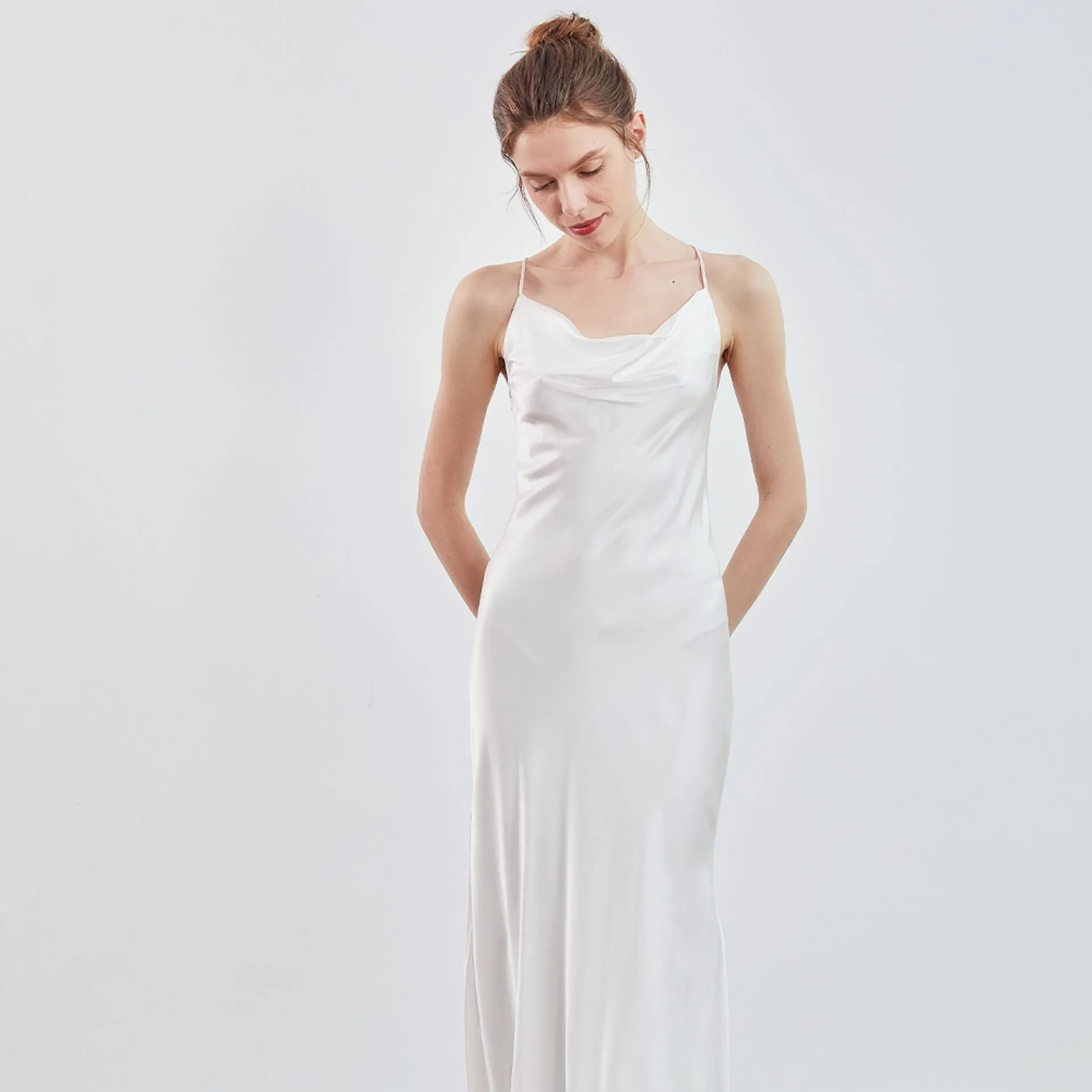Cowl Neck Open Back Silk slip Dress Max Luxury bridesmaid nightgown
