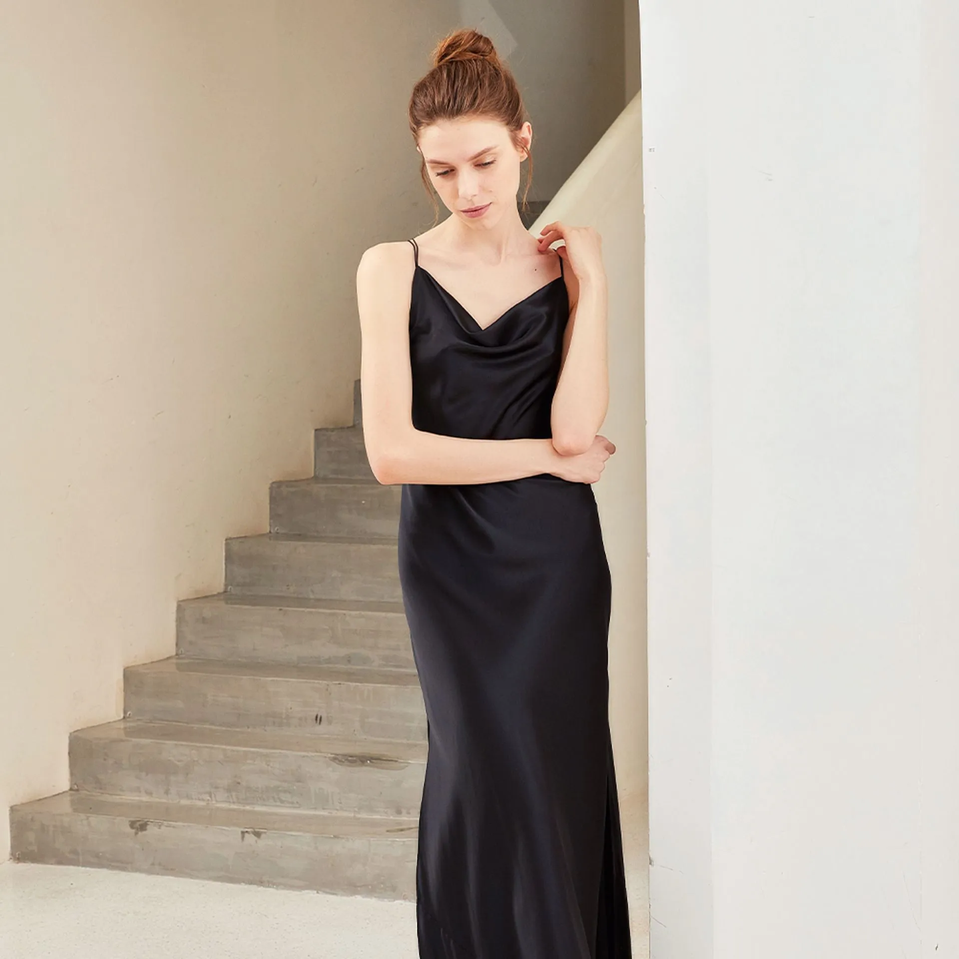 Cowl Neck Open Back Silk slip Dress Max Luxury bridesmaid nightgown