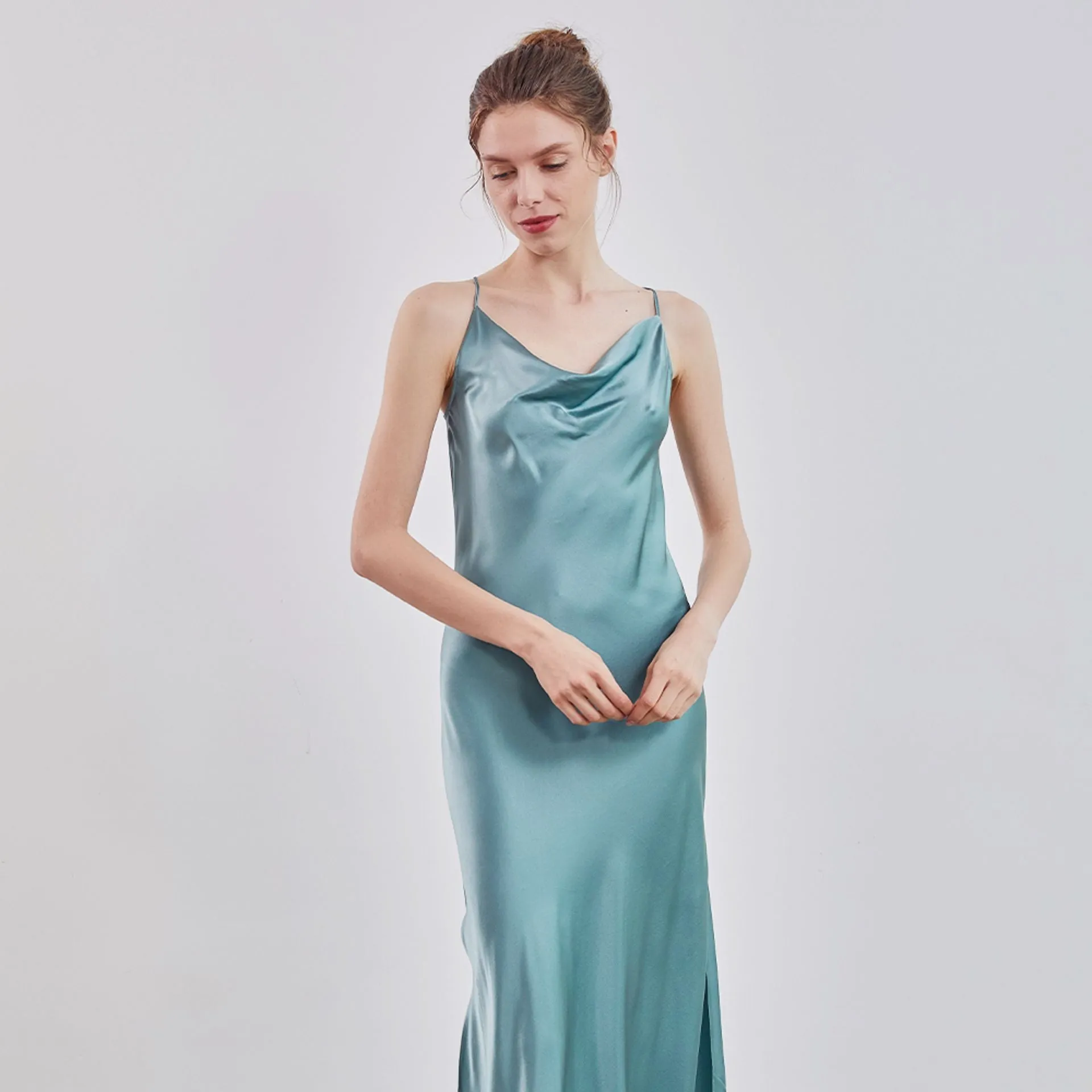 Cowl Neck Open Back Silk slip Dress Max Luxury bridesmaid nightgown