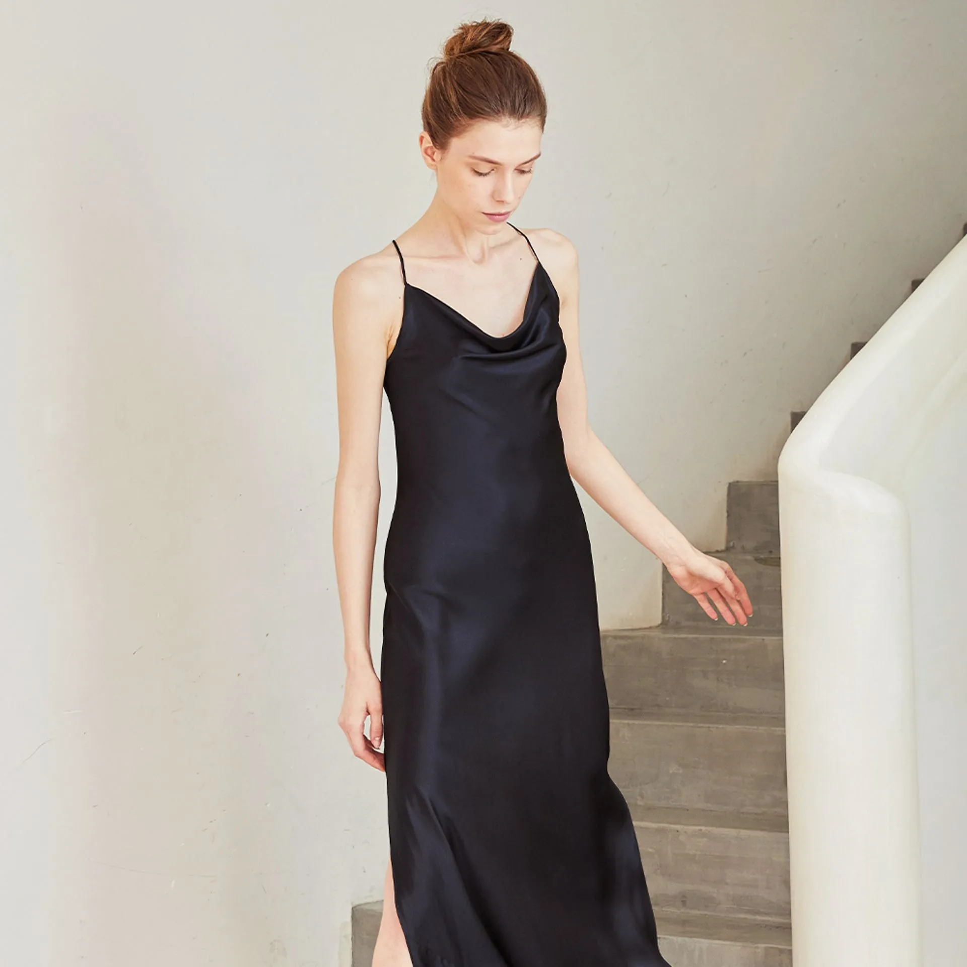 Cowl Neck Open Back Silk slip Dress Max Luxury bridesmaid nightgown