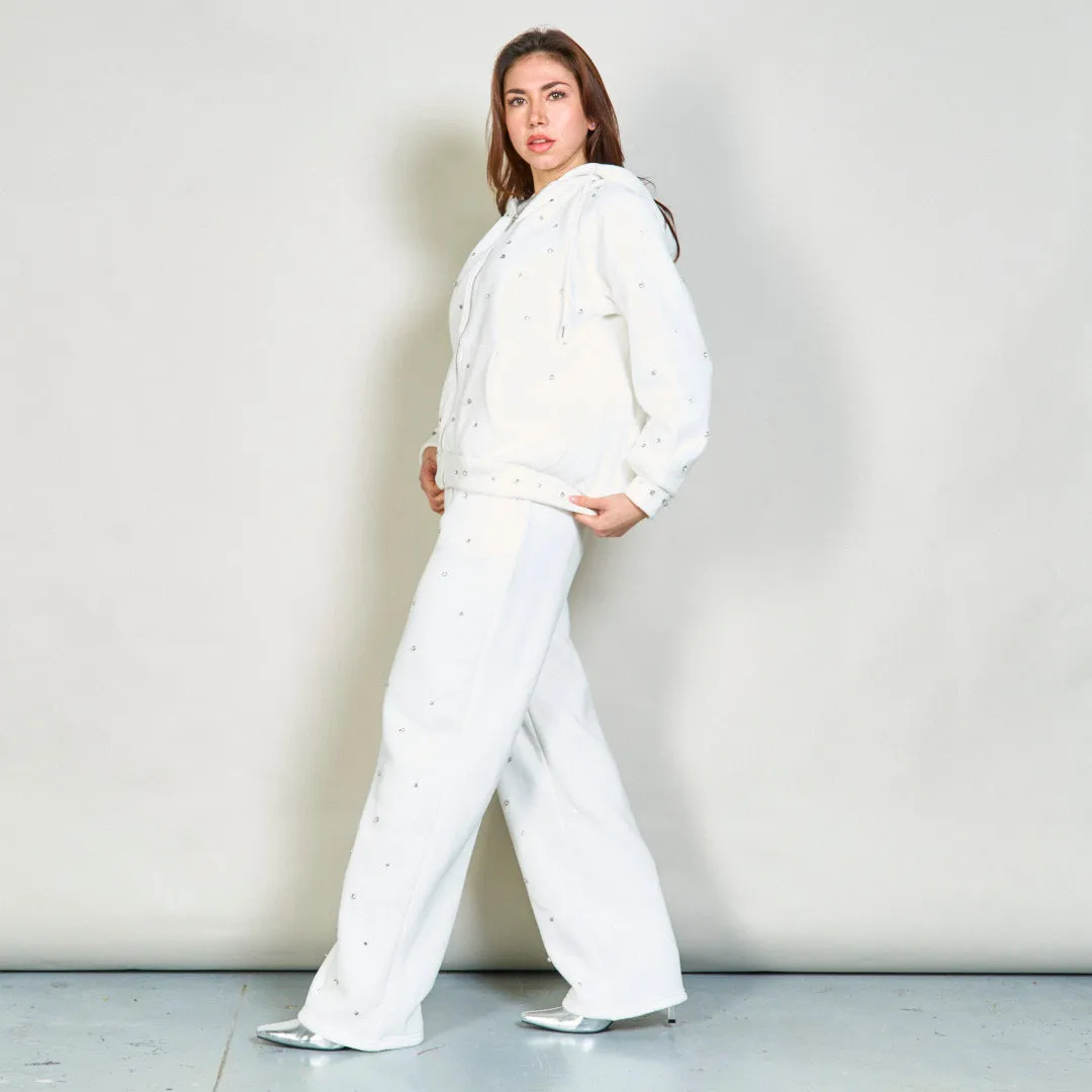 Embellished hoodie and wide-leg sweatpants set wholesale