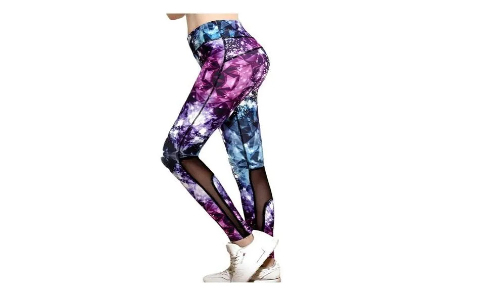 Fitness Workout  3D Purple Diamond Printing Slim Leggings