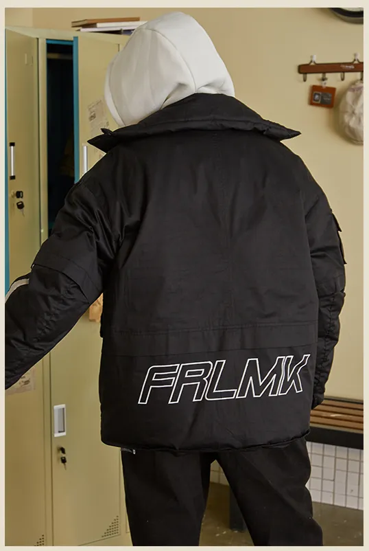FRLMK COTTON GLOW IN THE DARK REFLECTIVE BLACK DOWN BOMBER JACKET