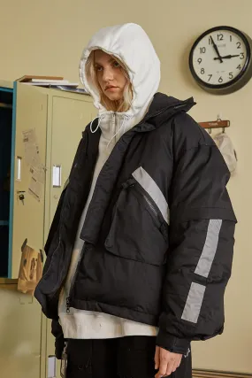 FRLMK COTTON GLOW IN THE DARK REFLECTIVE BLACK DOWN BOMBER JACKET