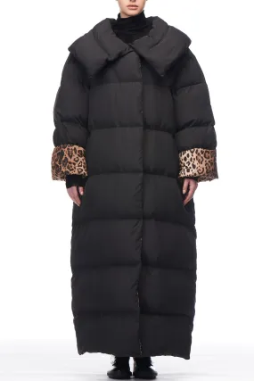 Fuzzi Woman Leopard Trim Puffer Coat