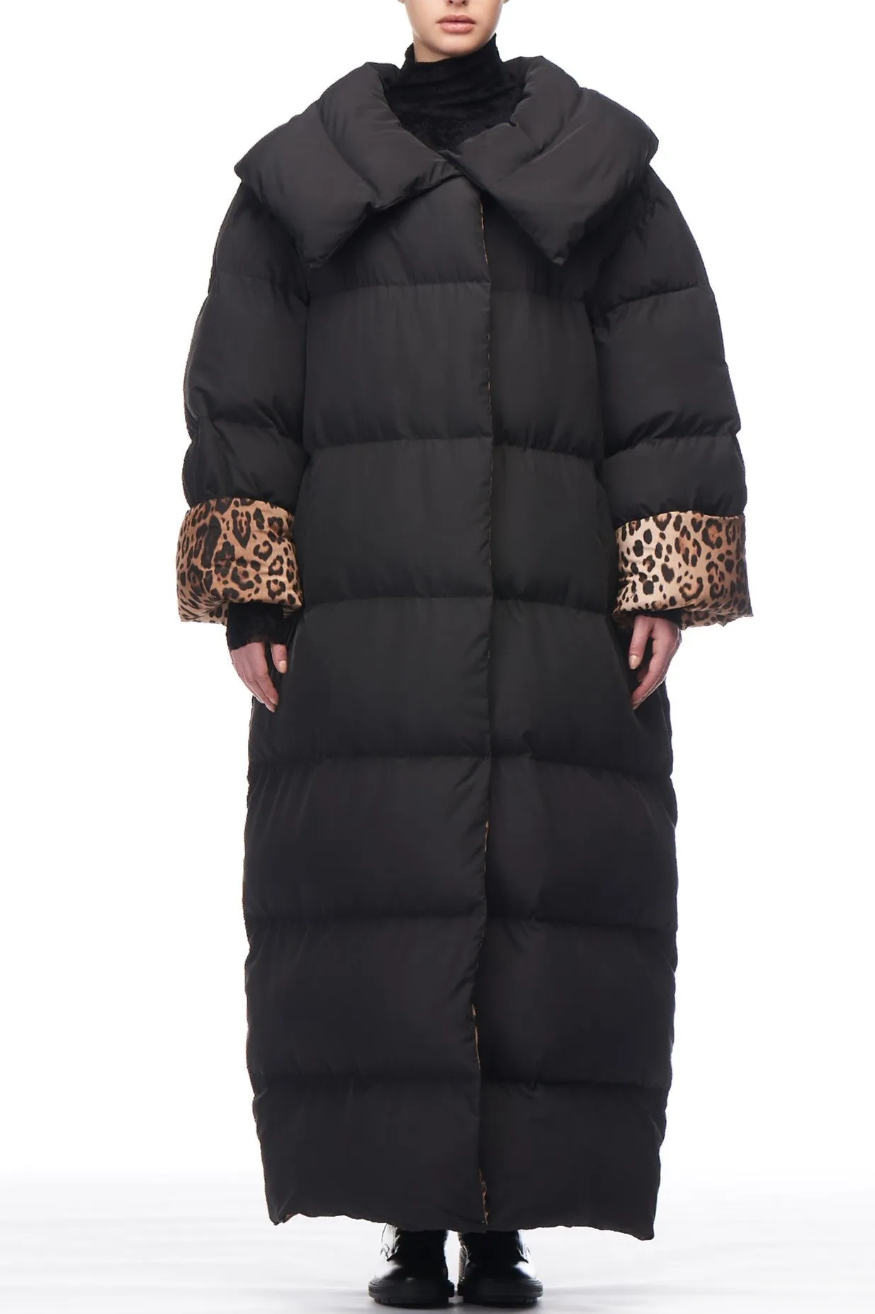 Fuzzi Woman Leopard Trim Puffer Coat