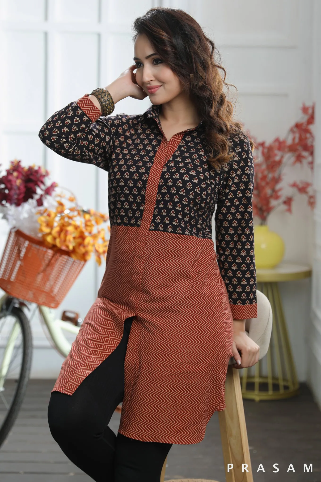 Graceful Aura Tunic Must Have Cotton Ajrakh Combination Tunic