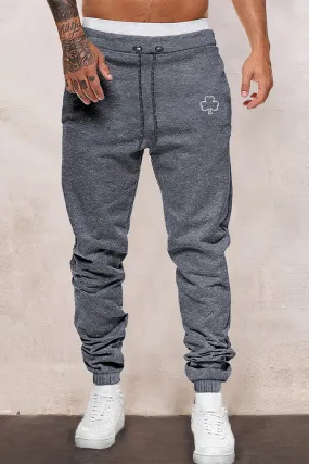 Gray Clover Print Pocket Drawstring Waist Men's Sweatpants