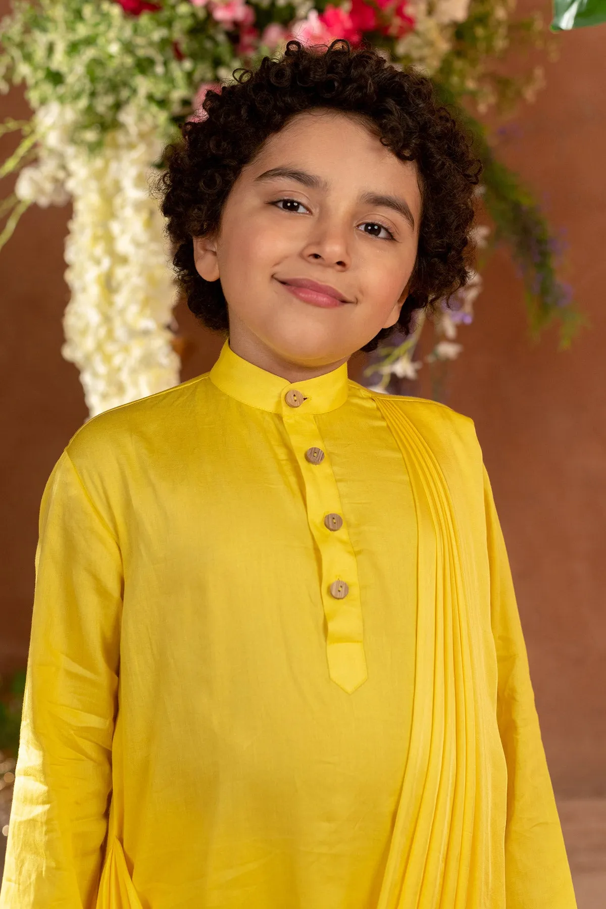 Hvar - 
Drape German  Satin Yellow Kurta Trouser