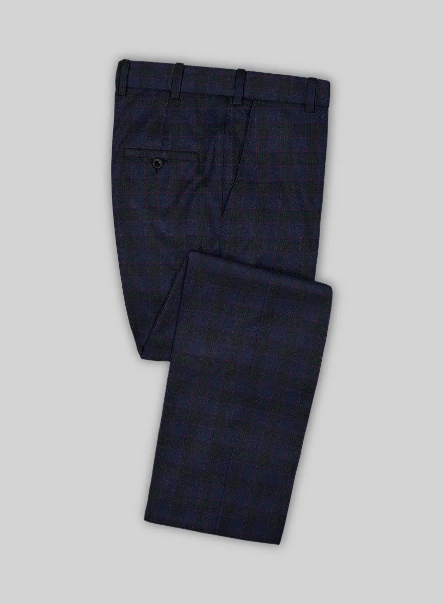 Italian Lark Indigo Blue Checks Flannel Pants