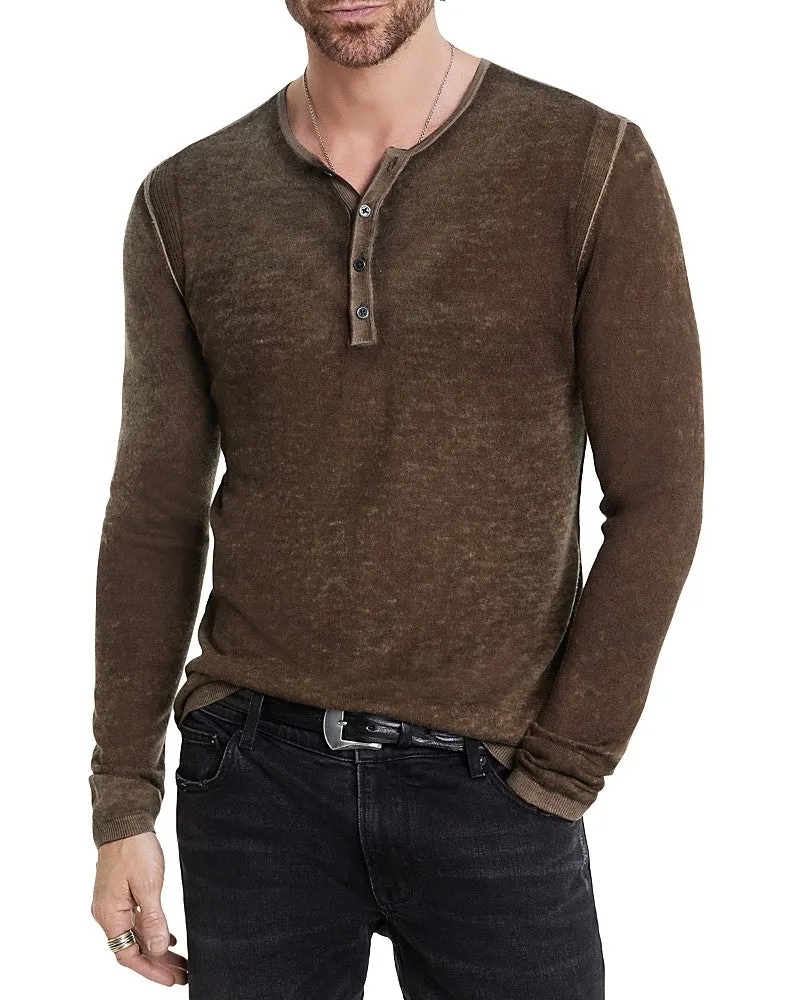 John Varvatos Christie  Regular Fit Long Sleeve Silk Henley Brown Large