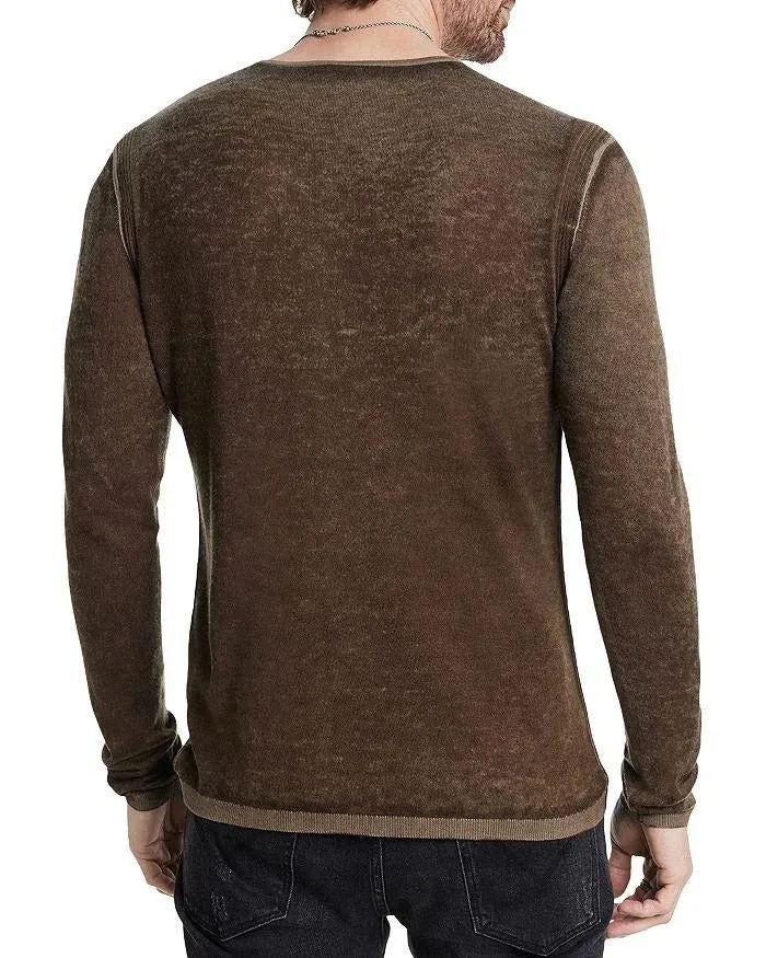 John Varvatos Christie  Regular Fit Long Sleeve Silk Henley Brown Large