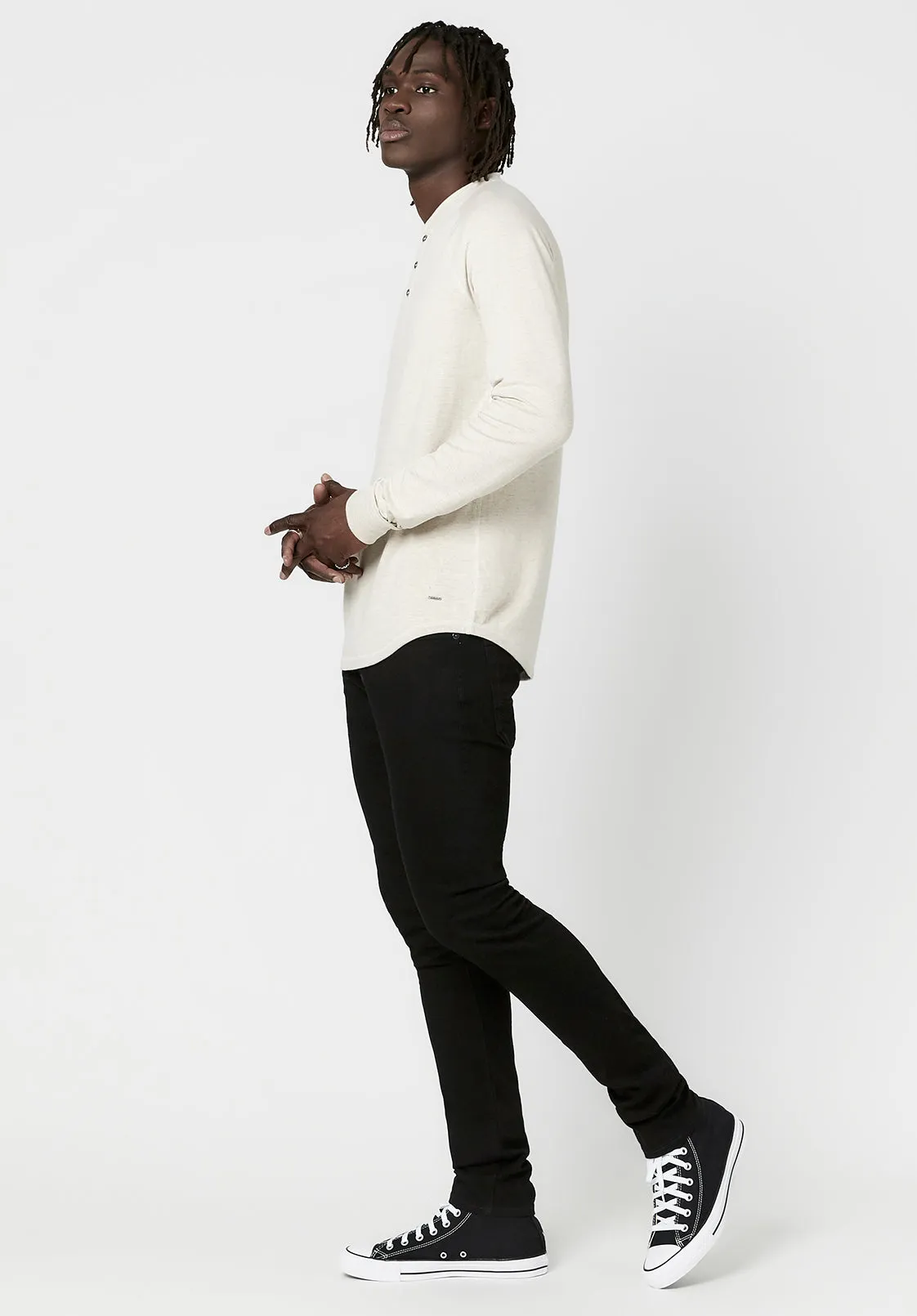 Kariver Henley Long Sleeve Henley in Milk - BM23368