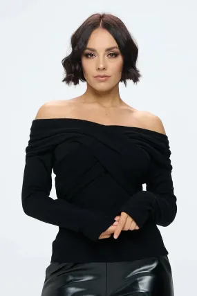 KASHMIR Wrap Off~Shoulder Brush~Knit Top