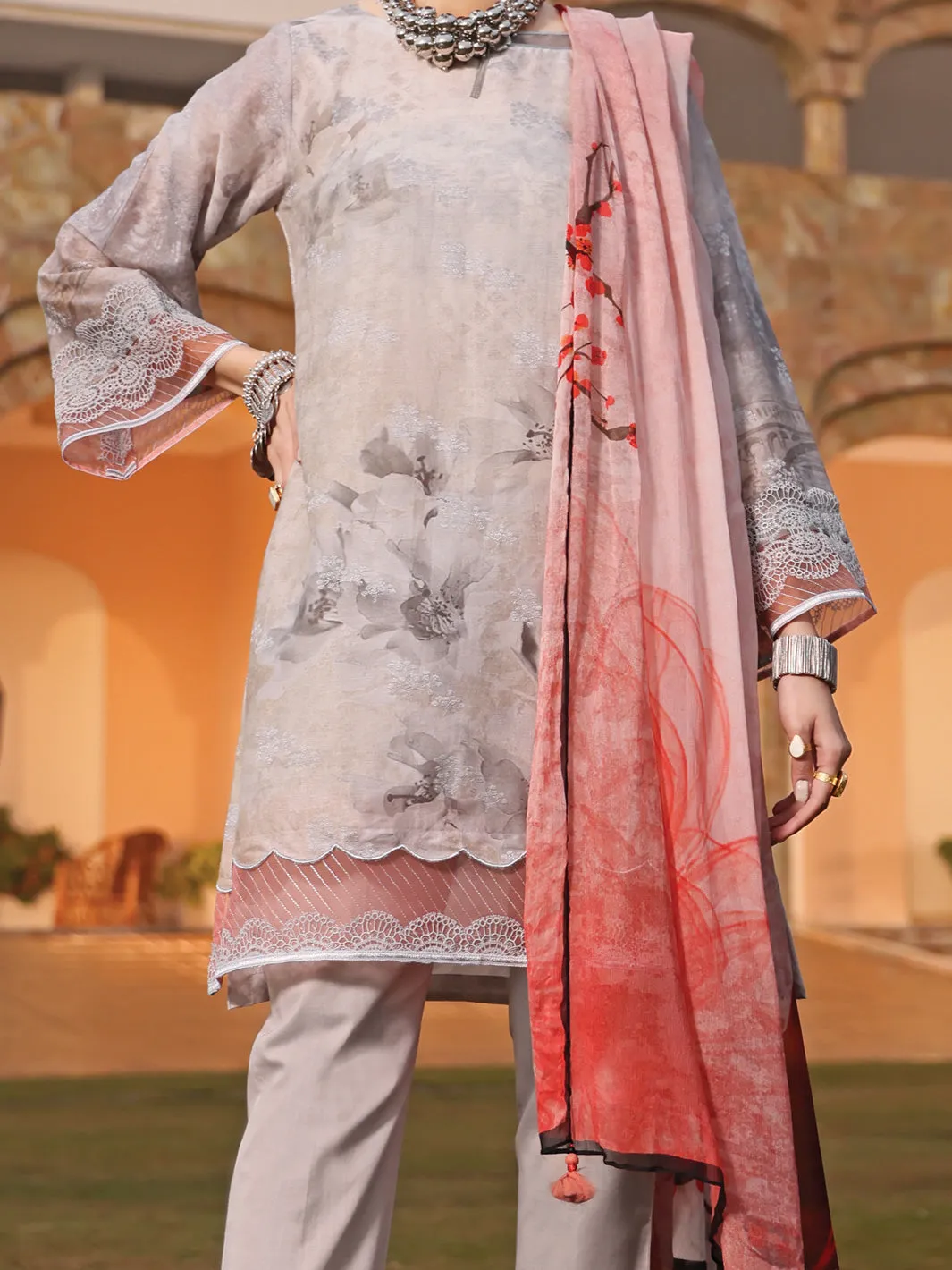 Light Grey Jacquard 3 Piece Stitched - ALP-3PS-938