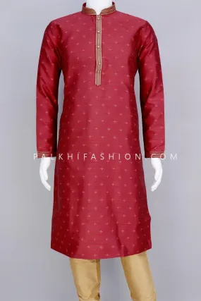 Maroon Soft Raw Silk Embroidery Work Kurta Pajama