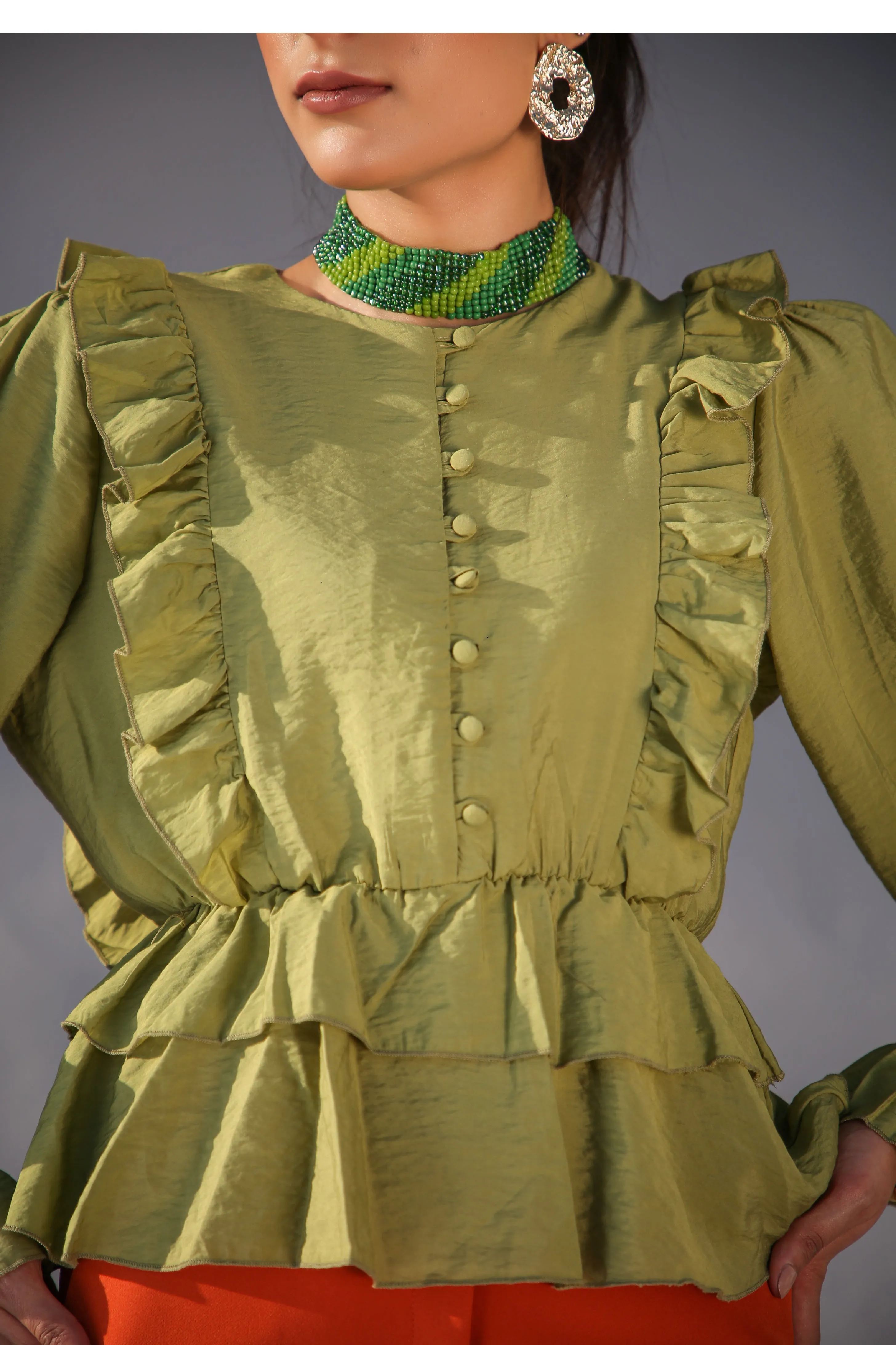 Matcha Frill Top  Green