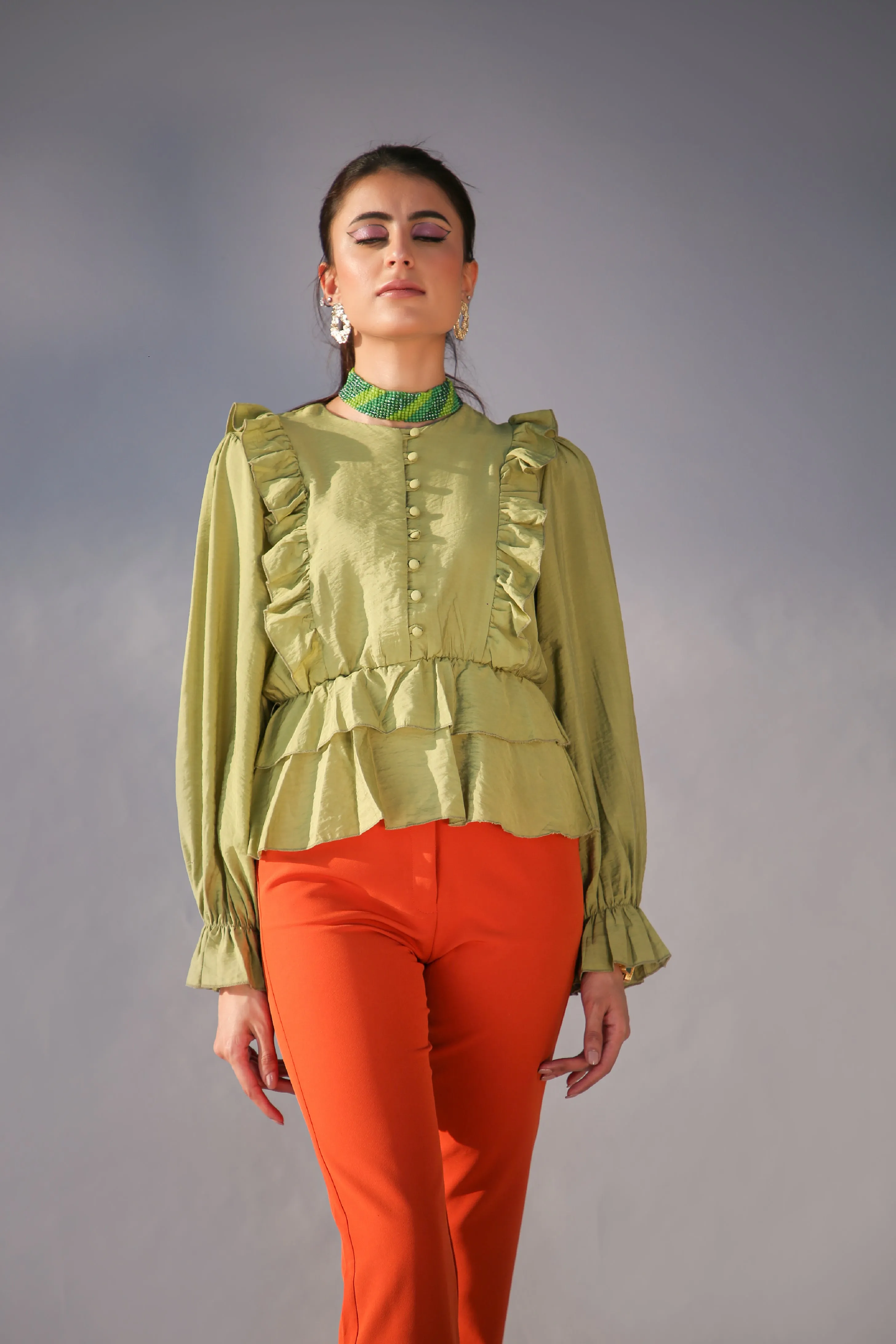 Matcha Frill Top  Green