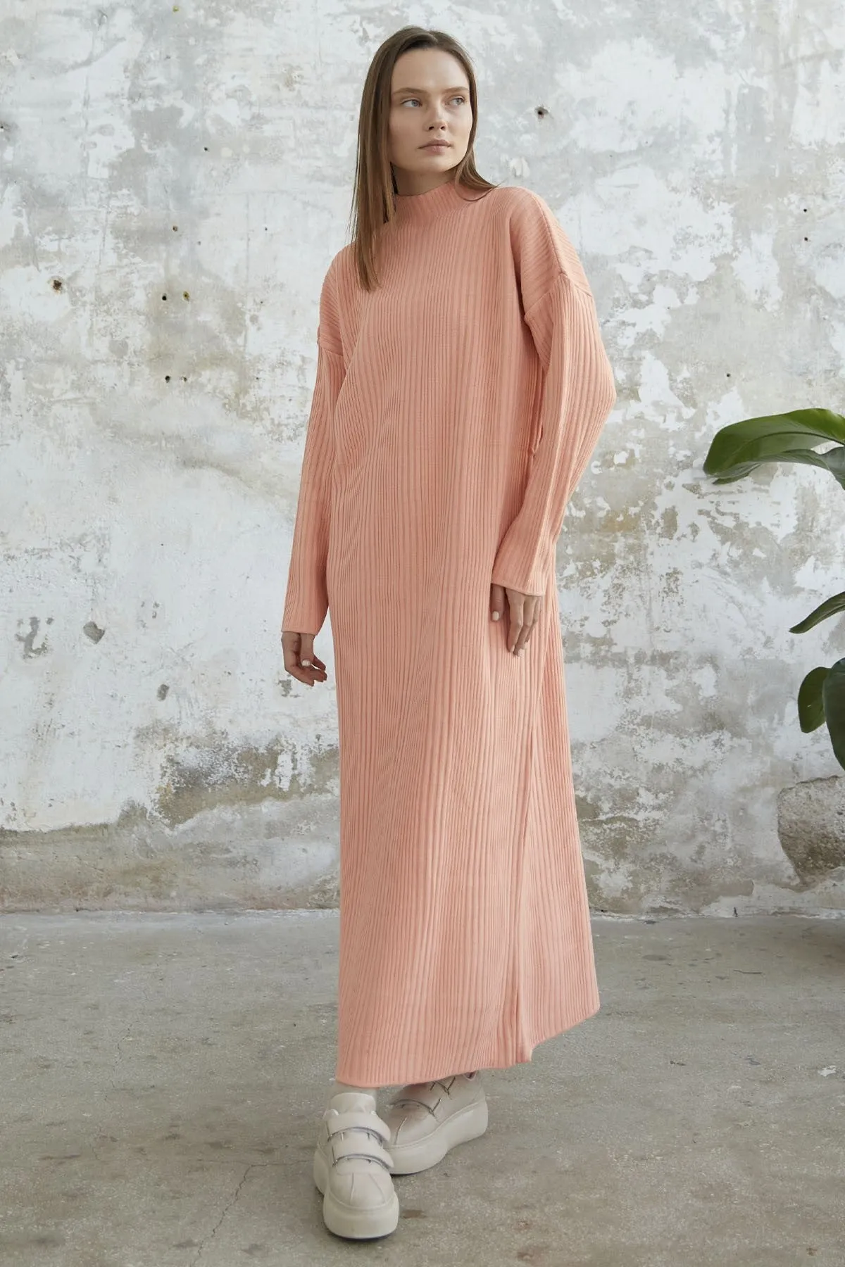 MDS Women Arissa Fisherman Collar Long Knit Dress - Salmon - Asheville