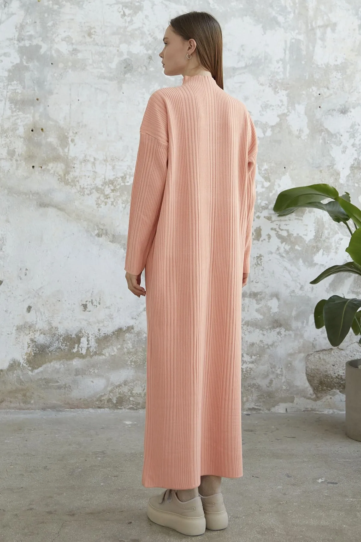 MDS Women Arissa Fisherman Collar Long Knit Dress - Salmon - Asheville