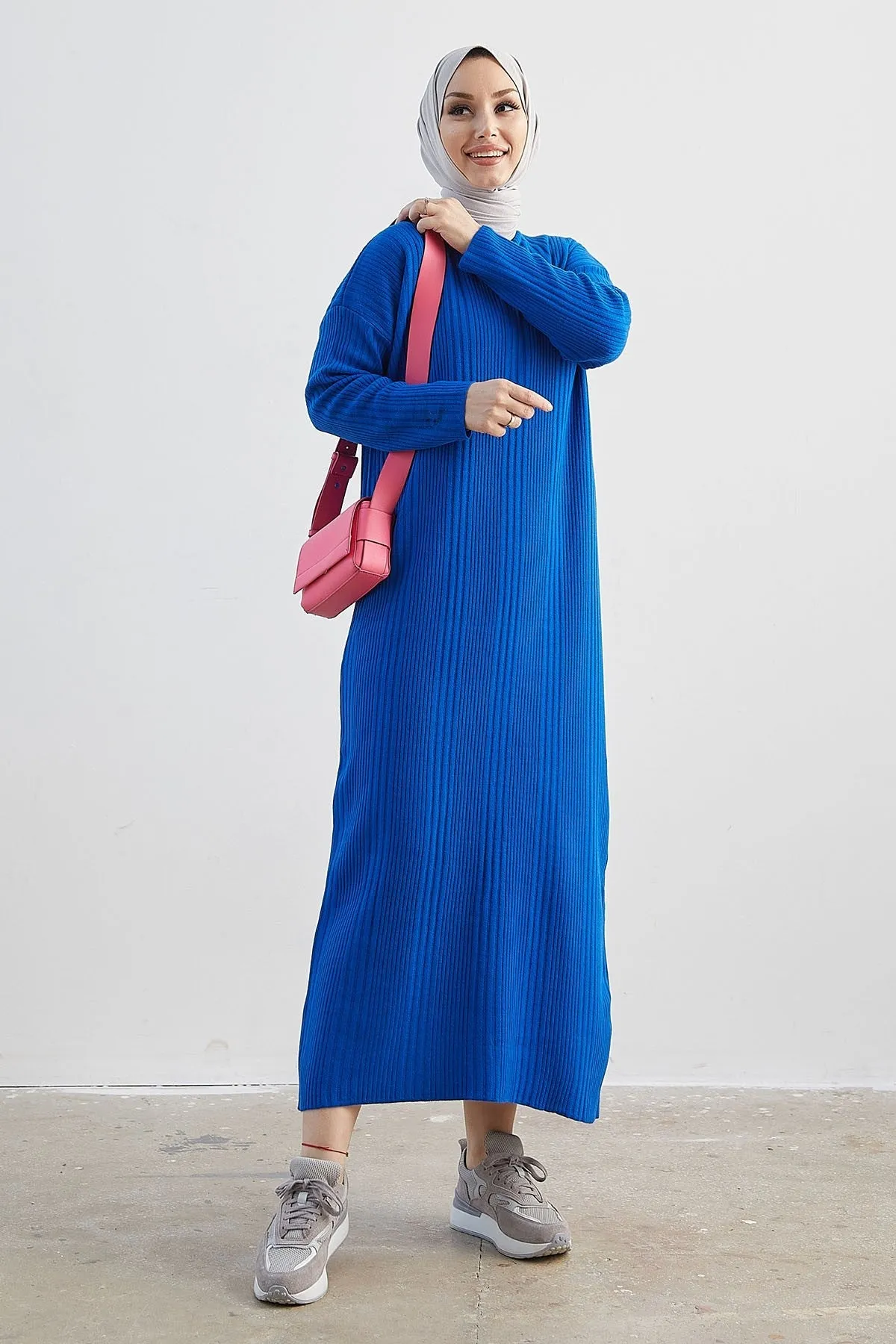 MDS Women Arissa Fisherman Collar Long Knit Dress - Sax Blue - Parkland