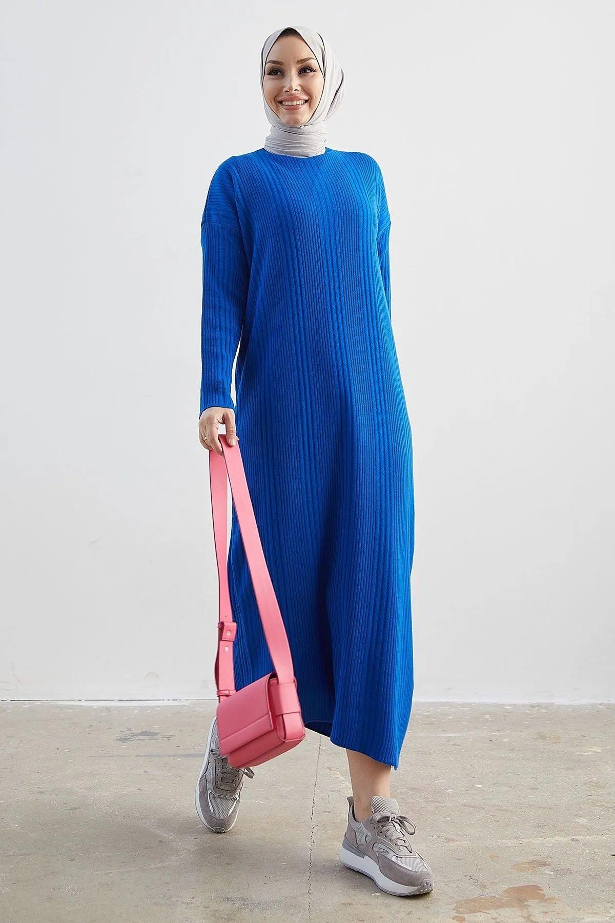 MDS Women Arissa Fisherman Collar Long Knit Dress - Sax Blue - Parkland