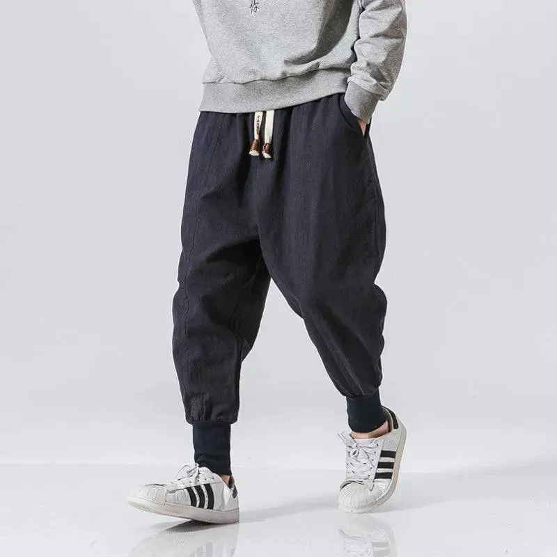 Men Baggy Pants Harem Pants for Men Solid Color Cotton Linen Hip Hop Japanese Style Pants Mens