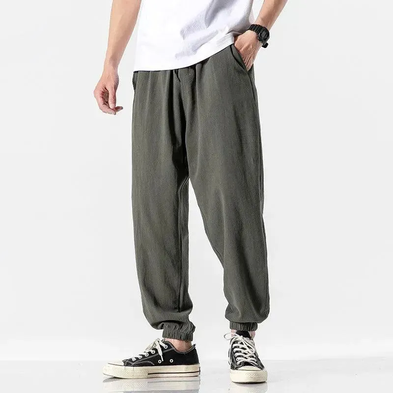 Men Baggy Pants Harem Pants for Men Solid Color Cotton Linen Hip Hop Japanese Style Pants Mens
