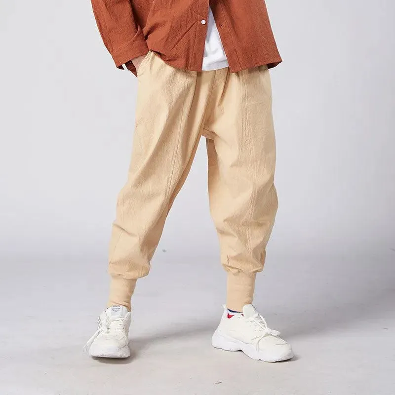 Men Baggy Pants Harem Pants for Men Solid Color Cotton Linen Hip Hop Japanese Style Pants Mens