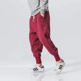 Men Baggy Pants Harem Pants for Men Solid Color Cotton Linen Hip Hop Japanese Style Pants Mens
