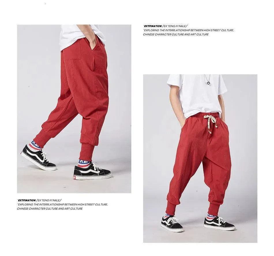 Men Baggy Pants Harem Pants for Men Solid Color Cotton Linen Hip Hop Japanese Style Pants Mens