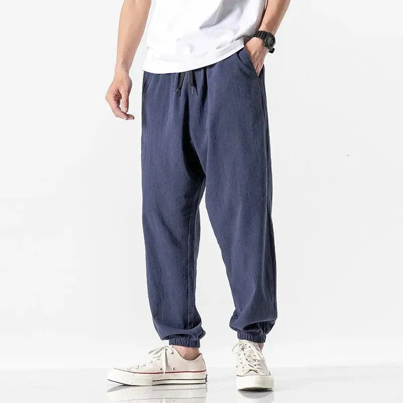 Men Baggy Pants Harem Pants for Men Solid Color Cotton Linen Hip Hop Japanese Style Pants Mens