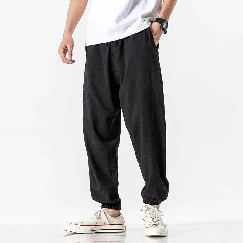 Men Baggy Pants Harem Pants for Men Solid Color Cotton Linen Hip Hop Japanese Style Pants Mens