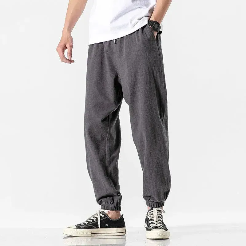 Men Baggy Pants Harem Pants for Men Solid Color Cotton Linen Hip Hop Japanese Style Pants Mens