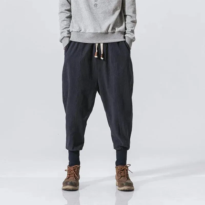 Men Baggy Pants Harem Pants for Men Solid Color Cotton Linen Hip Hop Japanese Style Pants Mens
