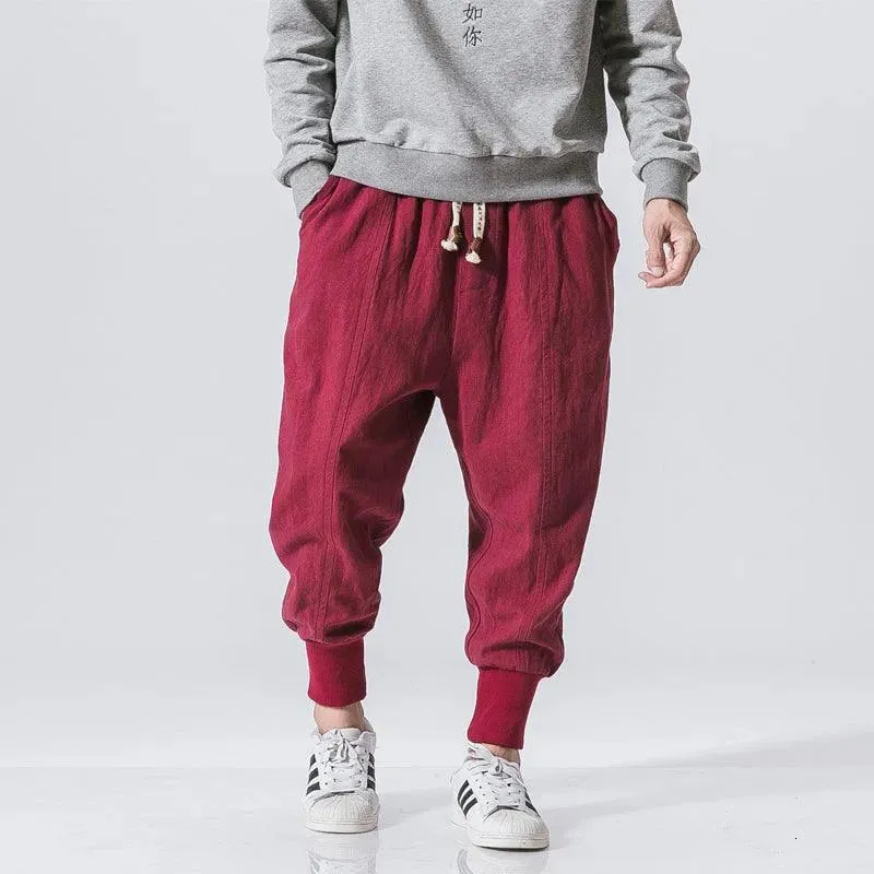 Men Baggy Pants Harem Pants for Men Solid Color Cotton Linen Hip Hop Japanese Style Pants Mens