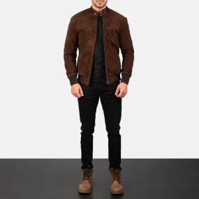 Men's Brown Suede Bomber Jacket