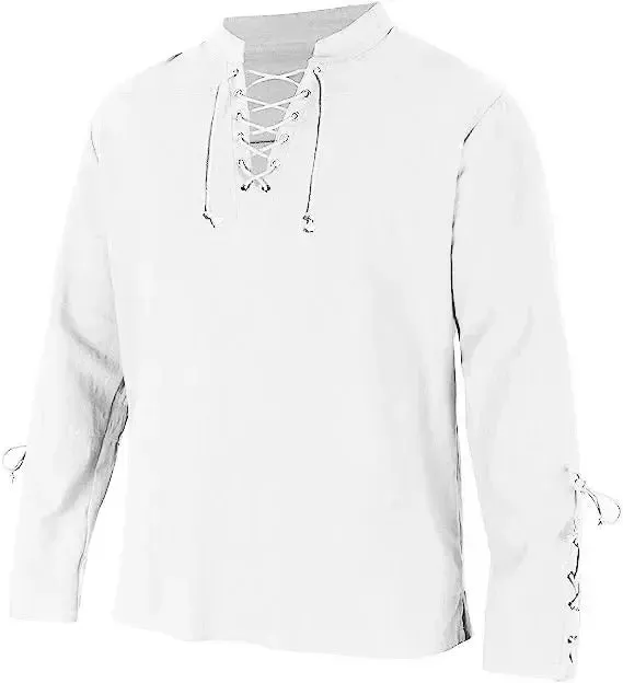 Men's Cotton Linen Lace-Up Shirt