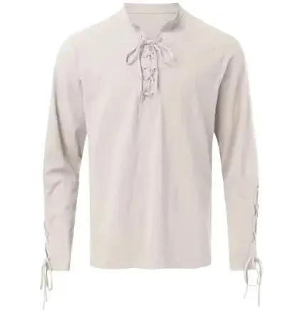 Men's Cotton Linen Lace-Up Shirt