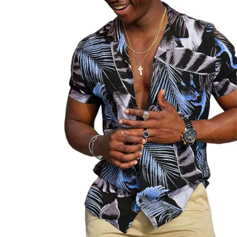 Men's Retro Hawaiian Floral T-Shirt – 3D Coconut & Tree Print Short Sleeve Beach Casual Shirt
