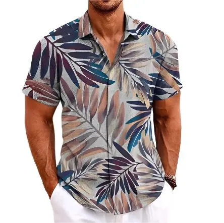 Men's Retro Hawaiian Floral T-Shirt – 3D Coconut & Tree Print Short Sleeve Beach Casual Shirt