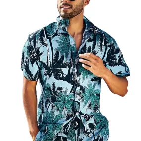 Men's Retro Hawaiian Floral T-Shirt – 3D Coconut & Tree Print Short Sleeve Beach Casual Shirt