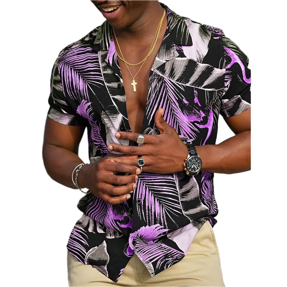 Men's Retro Hawaiian Floral T-Shirt – 3D Coconut & Tree Print Short Sleeve Beach Casual Shirt