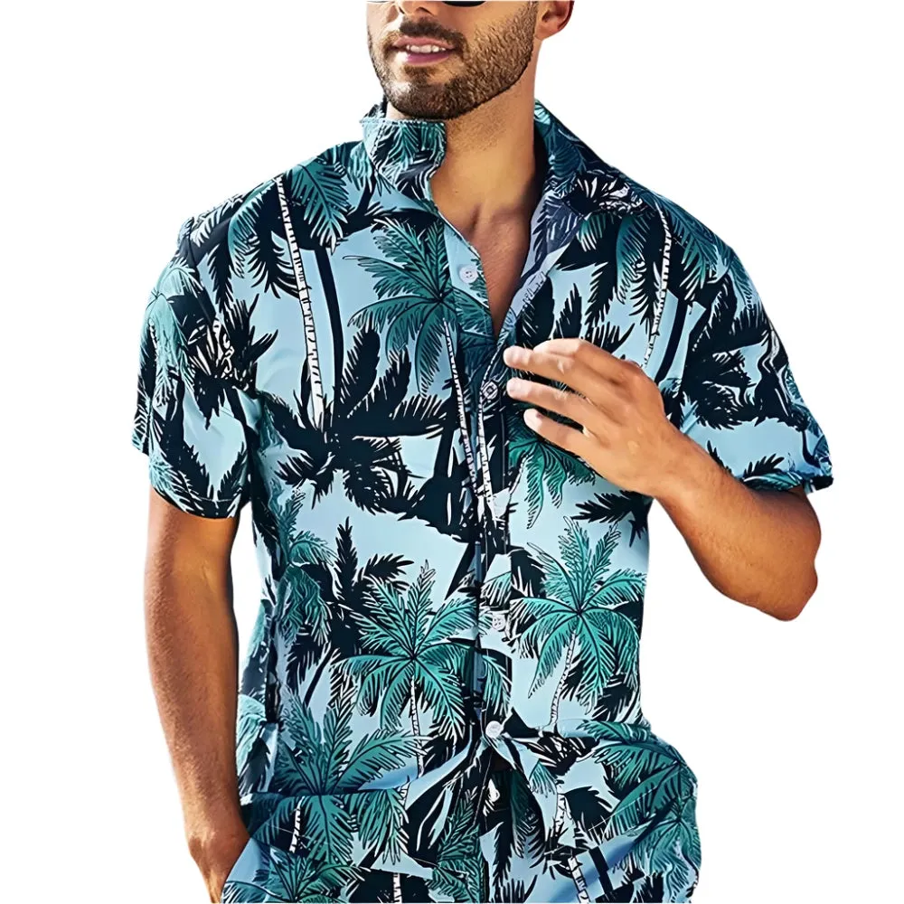 Men's Retro Hawaiian Floral T-Shirt – 3D Coconut & Tree Print Short Sleeve Beach Casual Shirt