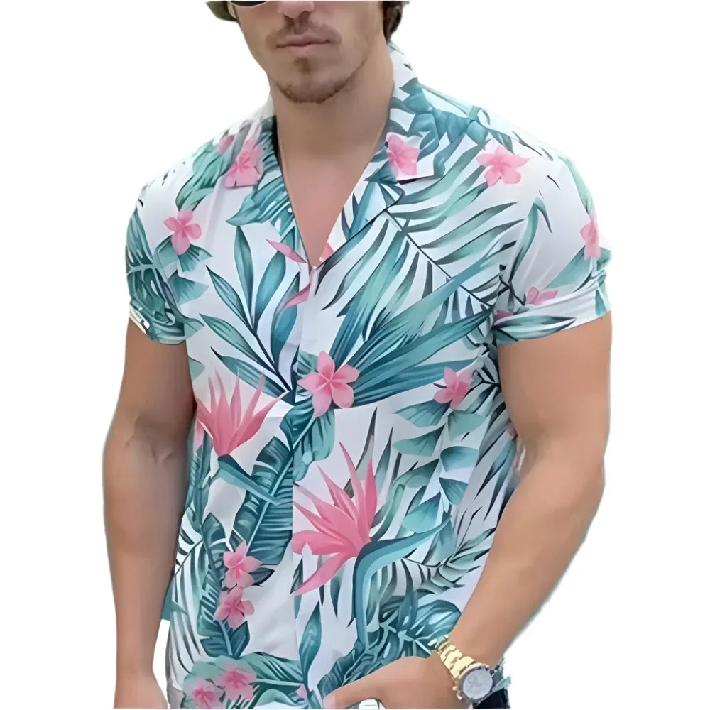 Men's Summer Hawaiian Floral Shirt – 3D Coconut Pattern, Retro Tree Print Short Sleeve Casual Beachwear