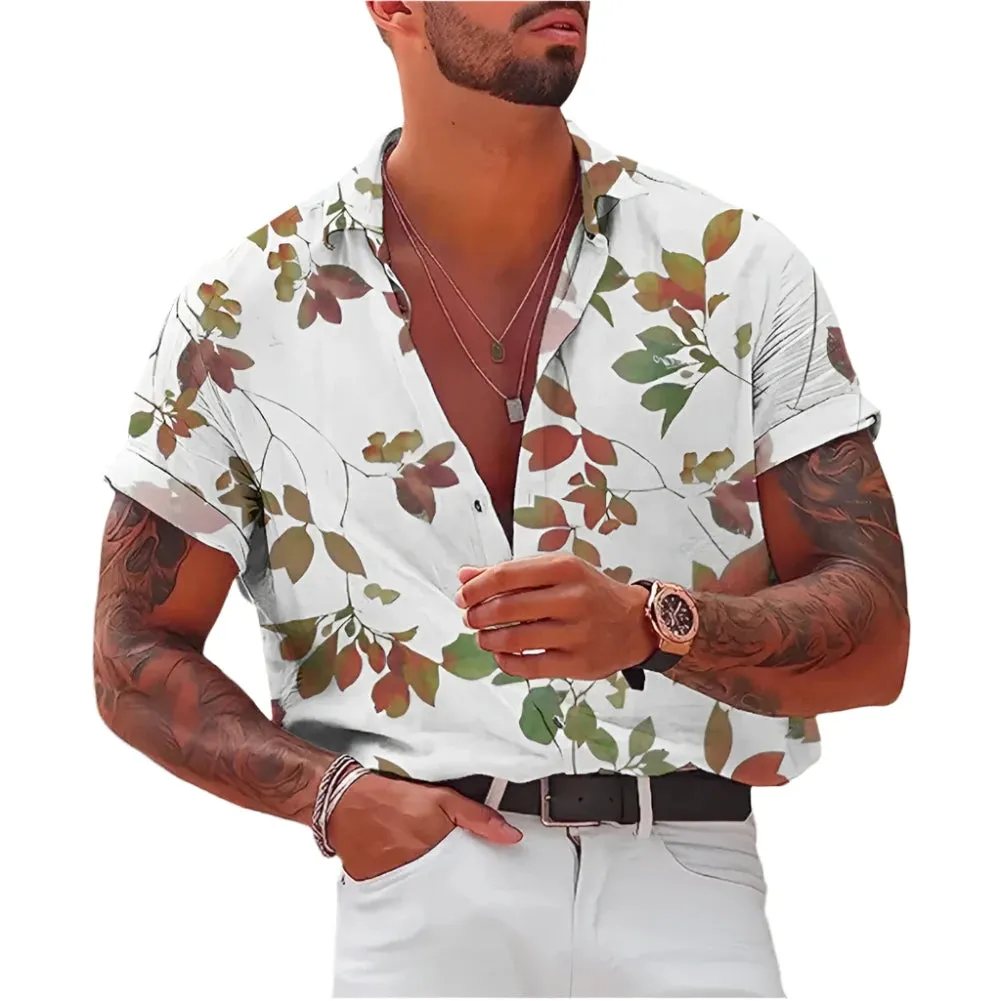 Men's Summer Hawaiian Floral Shirt – 3D Coconut Pattern, Retro Tree Print Short Sleeve Casual Beachwear