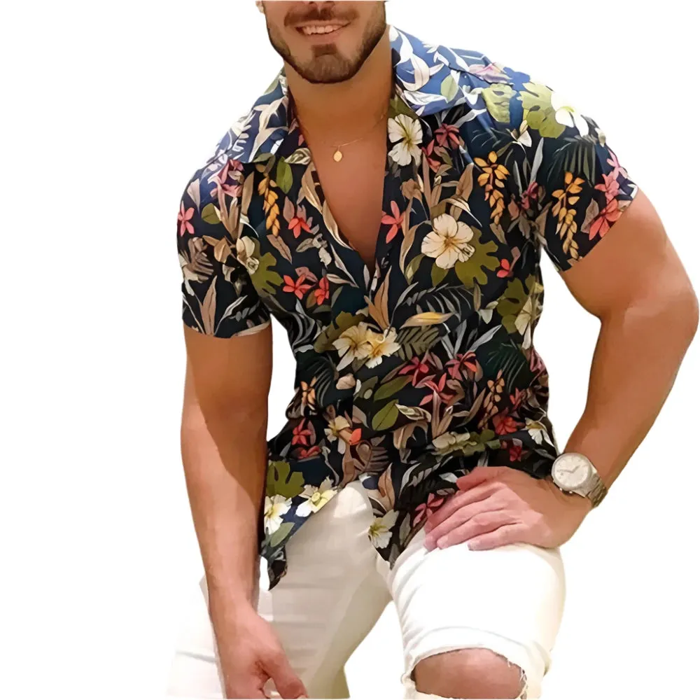 Men's Summer Hawaiian Floral Shirt – 3D Coconut Pattern, Retro Tree Print Short Sleeve Casual Beachwear