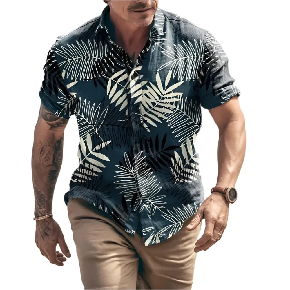 Men's Summer Hawaiian Floral Shirt – 3D Coconut Pattern, Retro Tree Print Short Sleeve Casual Beachwear