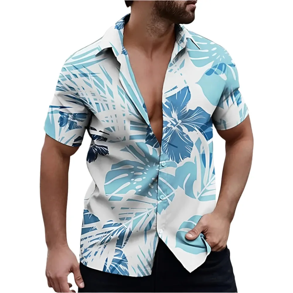Men's Summer Hawaiian Floral Shirt – 3D Coconut Pattern, Retro Tree Print Short Sleeve Casual Beachwear