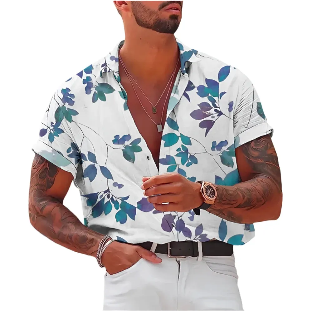 Men's Summer Hawaiian Floral Shirt – 3D Coconut Pattern, Retro Tree Print Short Sleeve Casual Beachwear